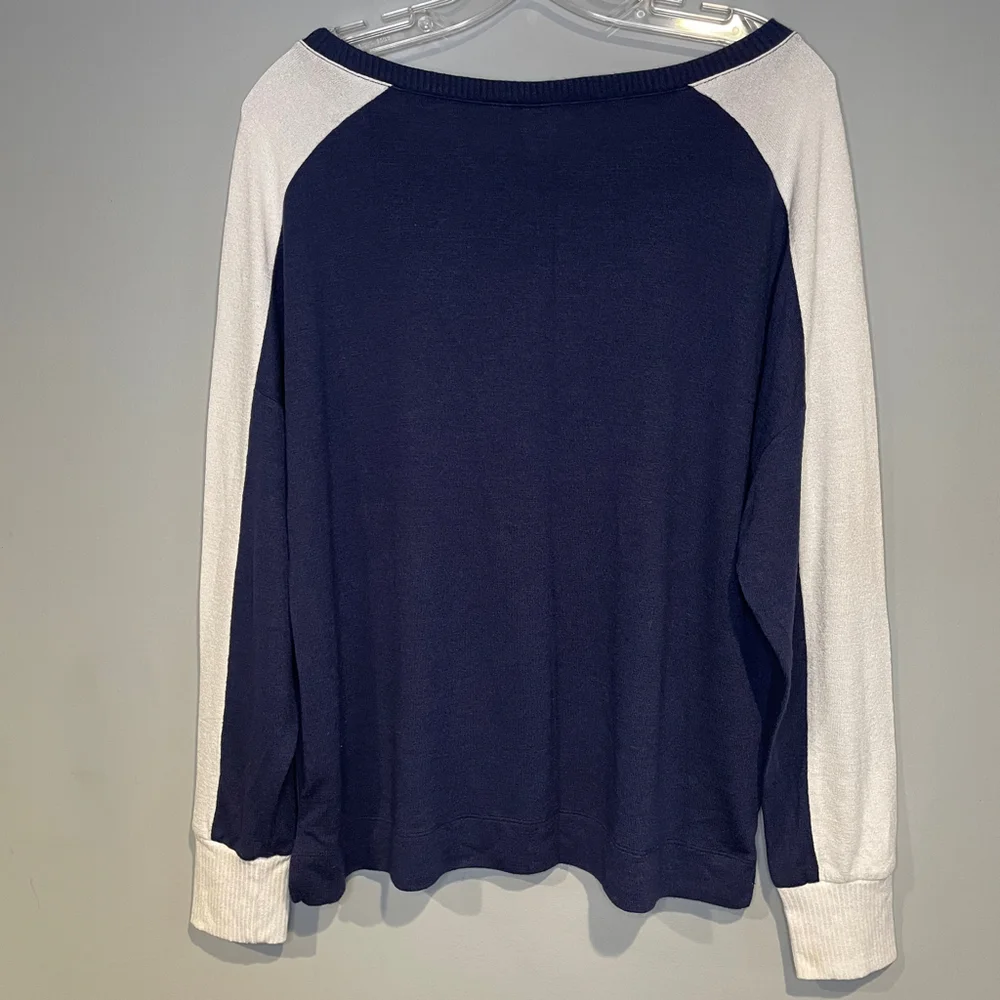 Gap Womens Sweater Navy Blue White ColorBlock Stretch Jewel Neck Size Medium
